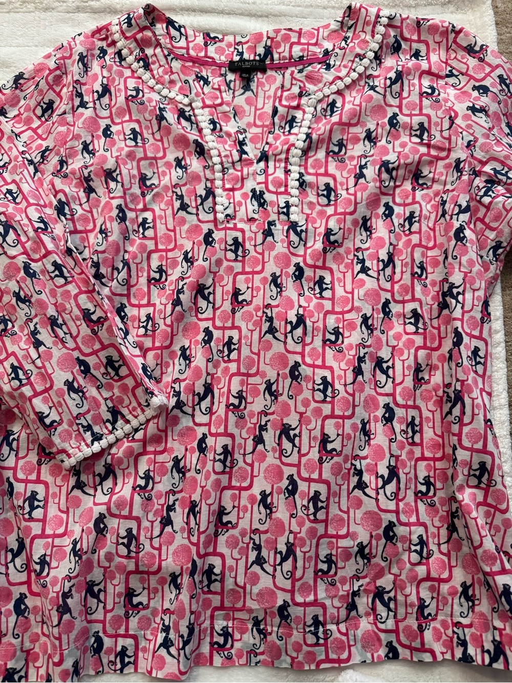 Talbots Pink and Navy Monkey-Print Tunic